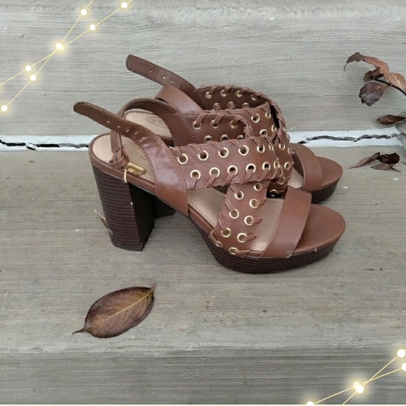 Scoop Shoes - Scoop Brown Open Toe Slingback Block Heels Sz 8
